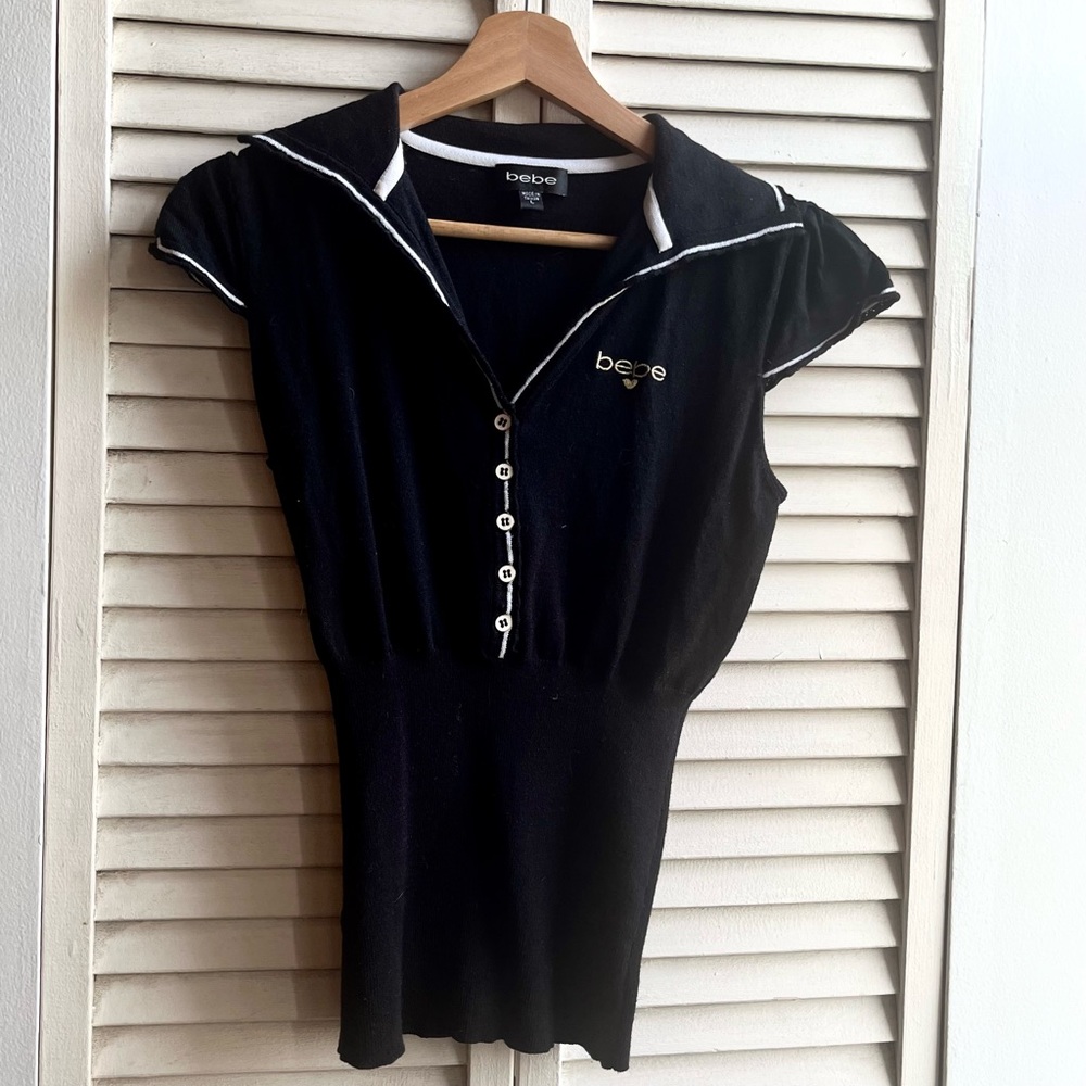 Bebe cap sleeve vintage early 2000s y2k black polo